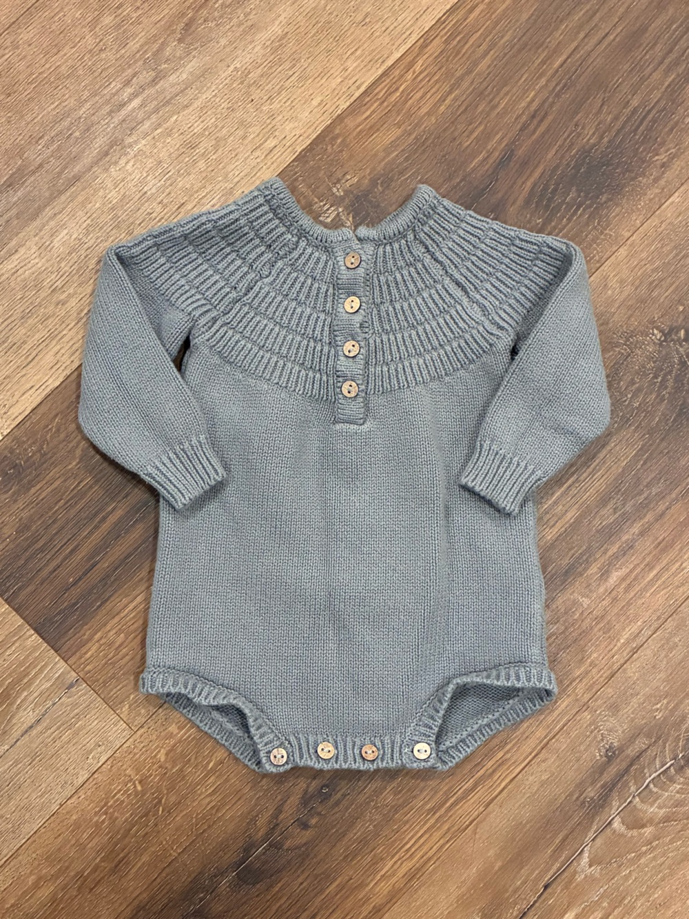 Quincy Mae Blue Gray Long Sleeve Knit Onesie Fall Winter Outfit Organic 0-3m